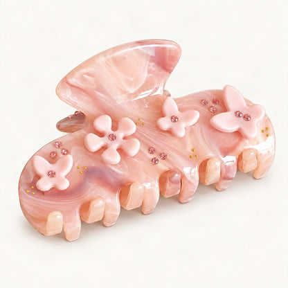 Pink floral acetate claw clip for women [FITINY Hair]