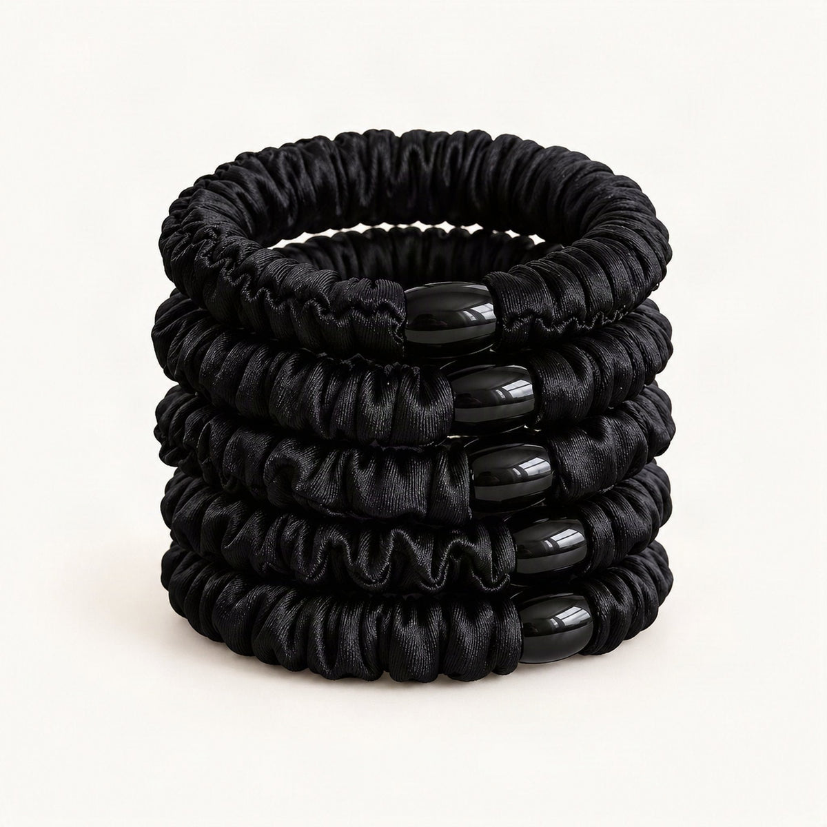Fabric Hair Ties, High-Stretch Set of 5 in Black [FITINY Hair]