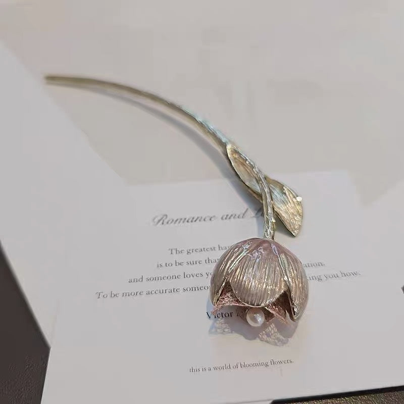 Vintage Tulip Hair Stick with Faux Pearls, additional view 2
