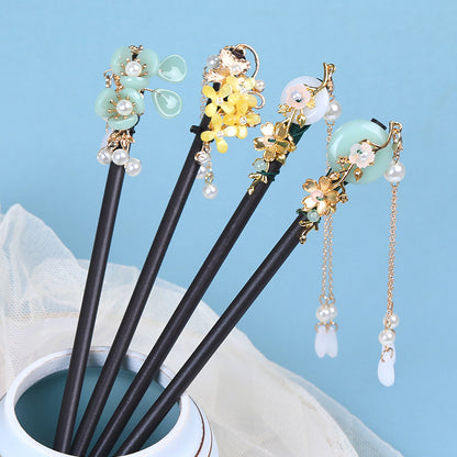 Begonia Blossom Wood Hair Stick with Charms, additional view 1