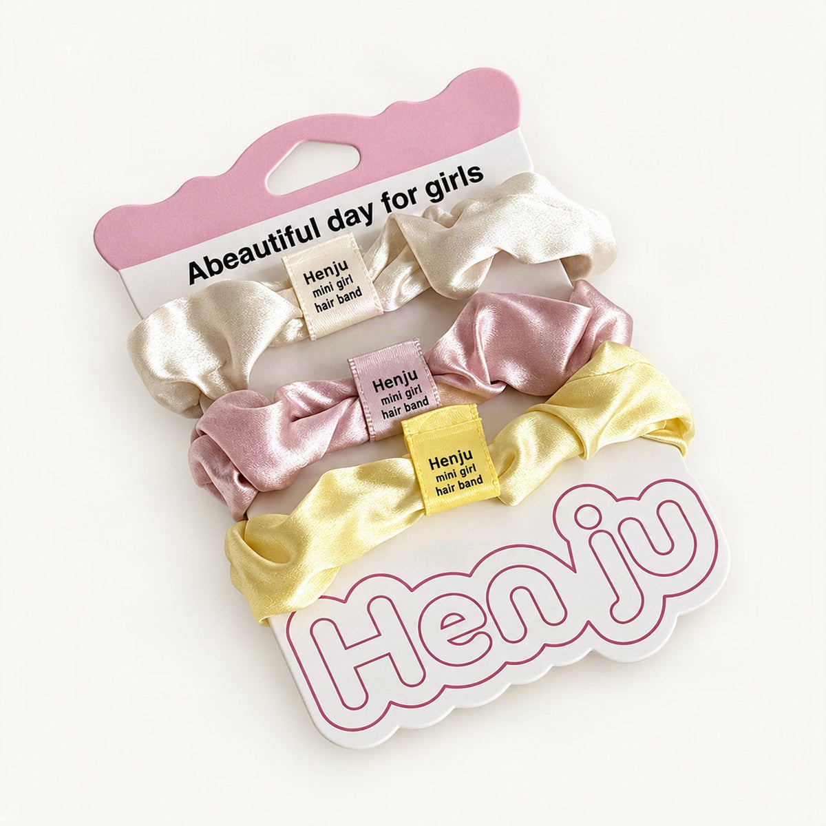 Cream and pink satin hair ties shown as a three-piece assortment [FITINY Hair]