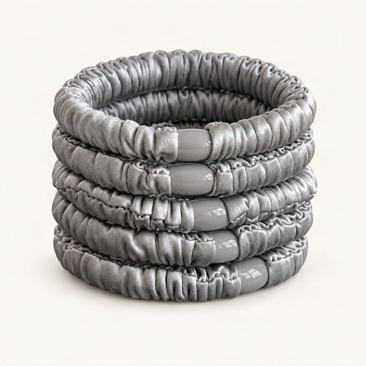 Fabric Hair Ties, High-Stretch Set of 5 in Silver & Grey [FITINY Hair]