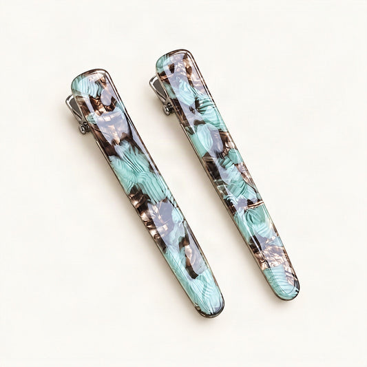 Slim Marbled Acetate Side Clips, Set of 2 in Teal [FITINY Hair]