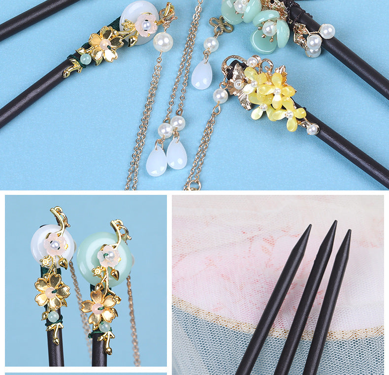 Begonia Blossom Wood Hair Stick with Charms, additional view 6