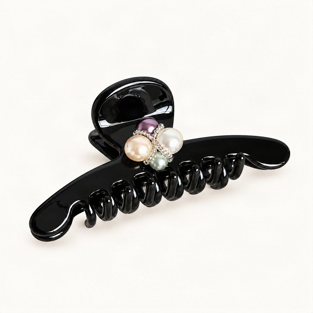 Multicolor beaded cellulose acetate claw clip, front view [FITINY Hair]