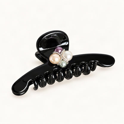 Multicolor beaded cellulose acetate claw clip, front view [FITINY Hair]