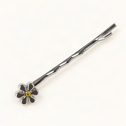 Metal Rhinestone Flower Bobby Pins, 2.05 in in Butter, Yellow Flower [FITINY Hair]