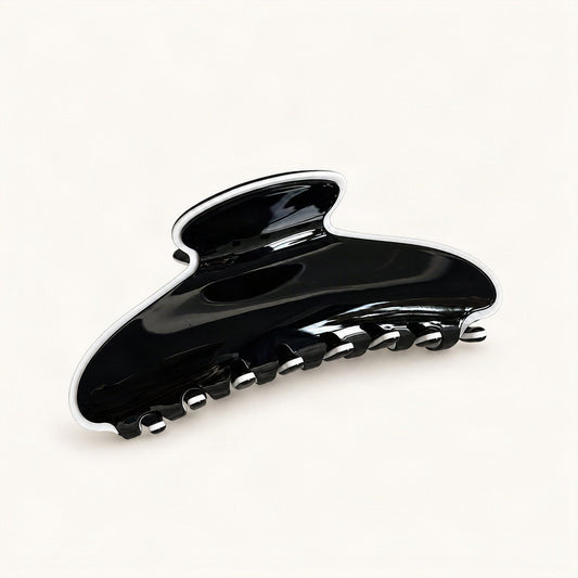 Cellulose Acetate Claw Clip with Contrasting Edge, 4.1 in in Black & White [FITINY Hair]