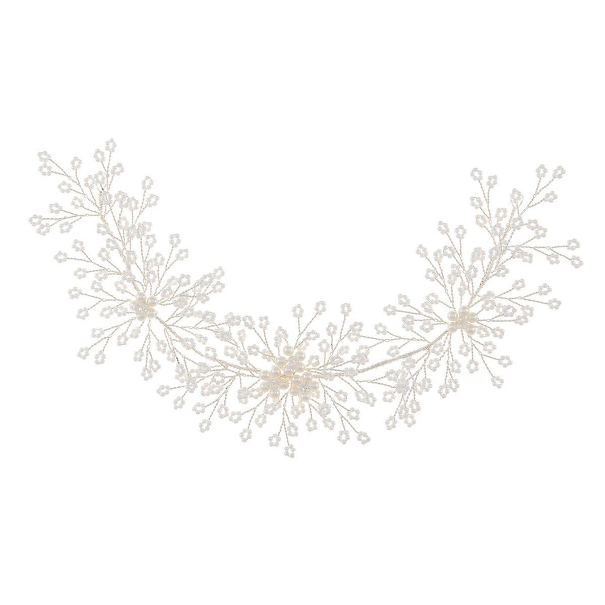 Full view of the branching faux pearl bridal hair accessory
