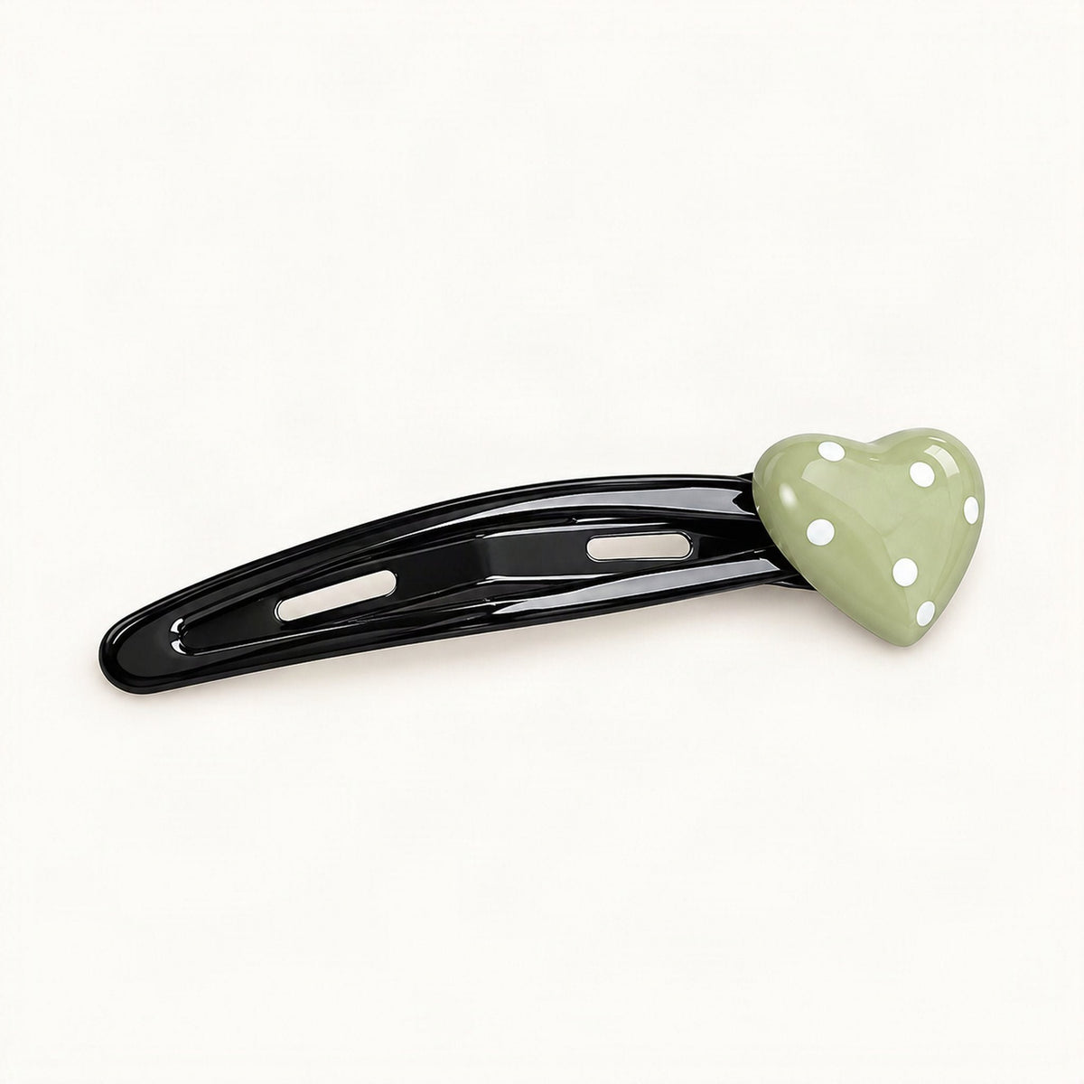 Cute Acetate Snap Clips with Flowers, Bows and Characters in Green Polka Dot, Heart [FITINY Hair]