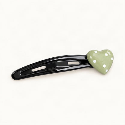 Cute Acetate Snap Clips with Flowers, Bows and Characters in Green Polka Dot, Heart [FITINY Hair]