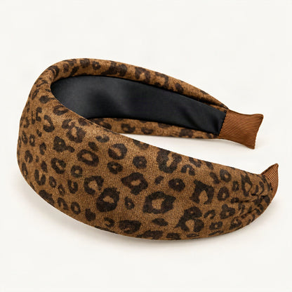 Wide Padded Fabric Headband with Textured Finish in Leopard [FITINY Hair]