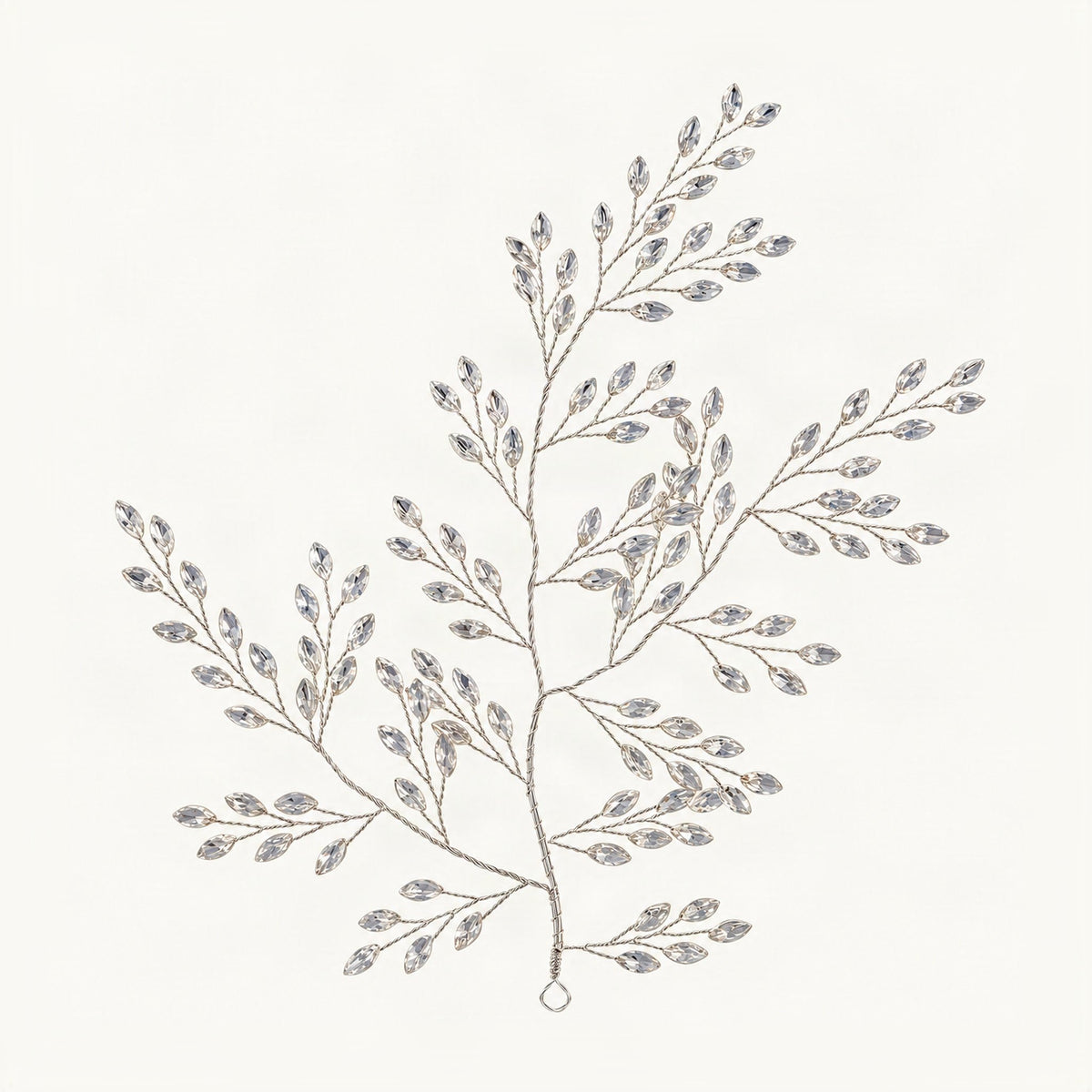 Rhinestone Hair Vine with Hand-Wrapped Leaf Branches in Silver [FITINY Hair]