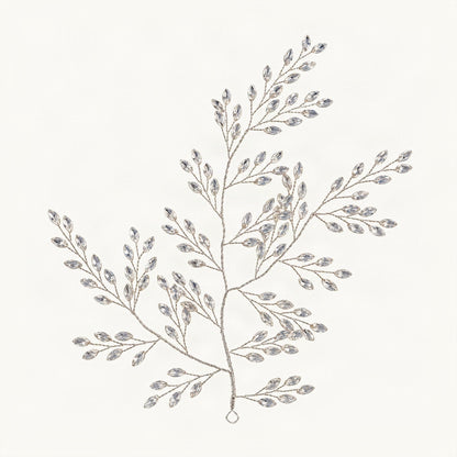 Rhinestone Hair Vine with Hand-Wrapped Leaf Branches in Silver [FITINY Hair]