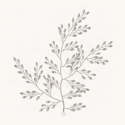Rhinestone Hair Vine with Hand-Wrapped Leaf Branches in Silver [FITINY Hair]