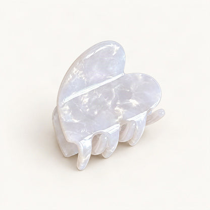 Mini Cellulose Acetate Heart Claw Clip, 1.3 in in White Marble [FITINY Hair]