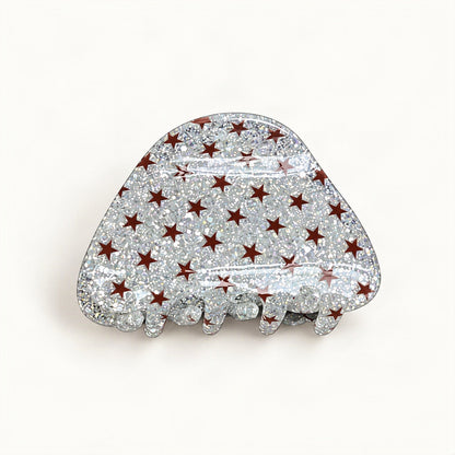 Grey acrylic claw clip featuring a sparkling star design [FITINY Hair]
