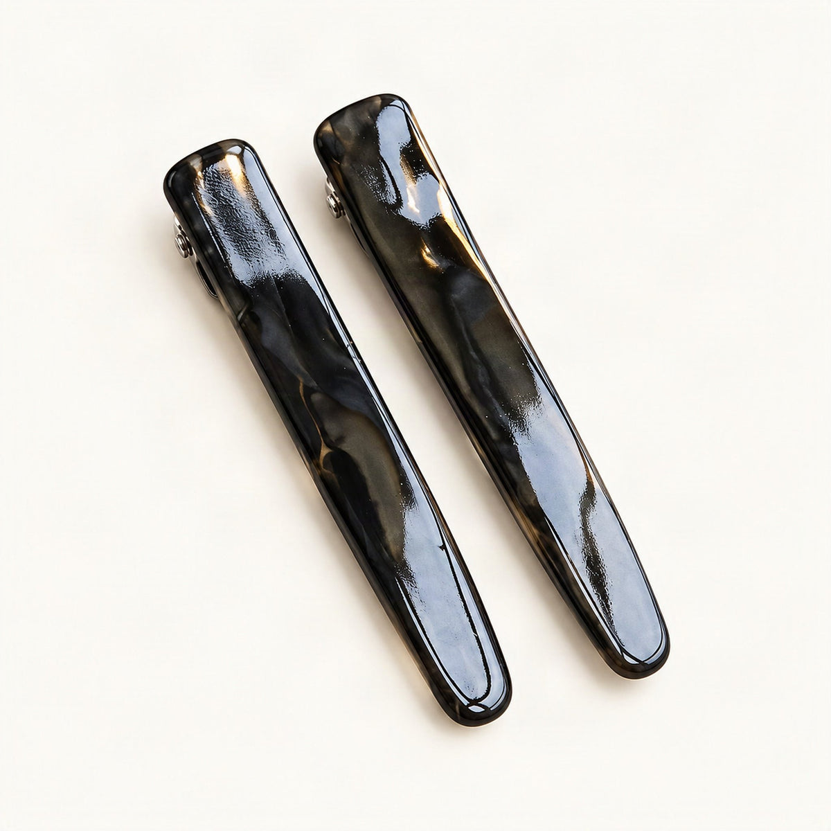 Slim Marbled Acetate Side Clips, Set of 2 in Grey & Gold [FITINY Hair]