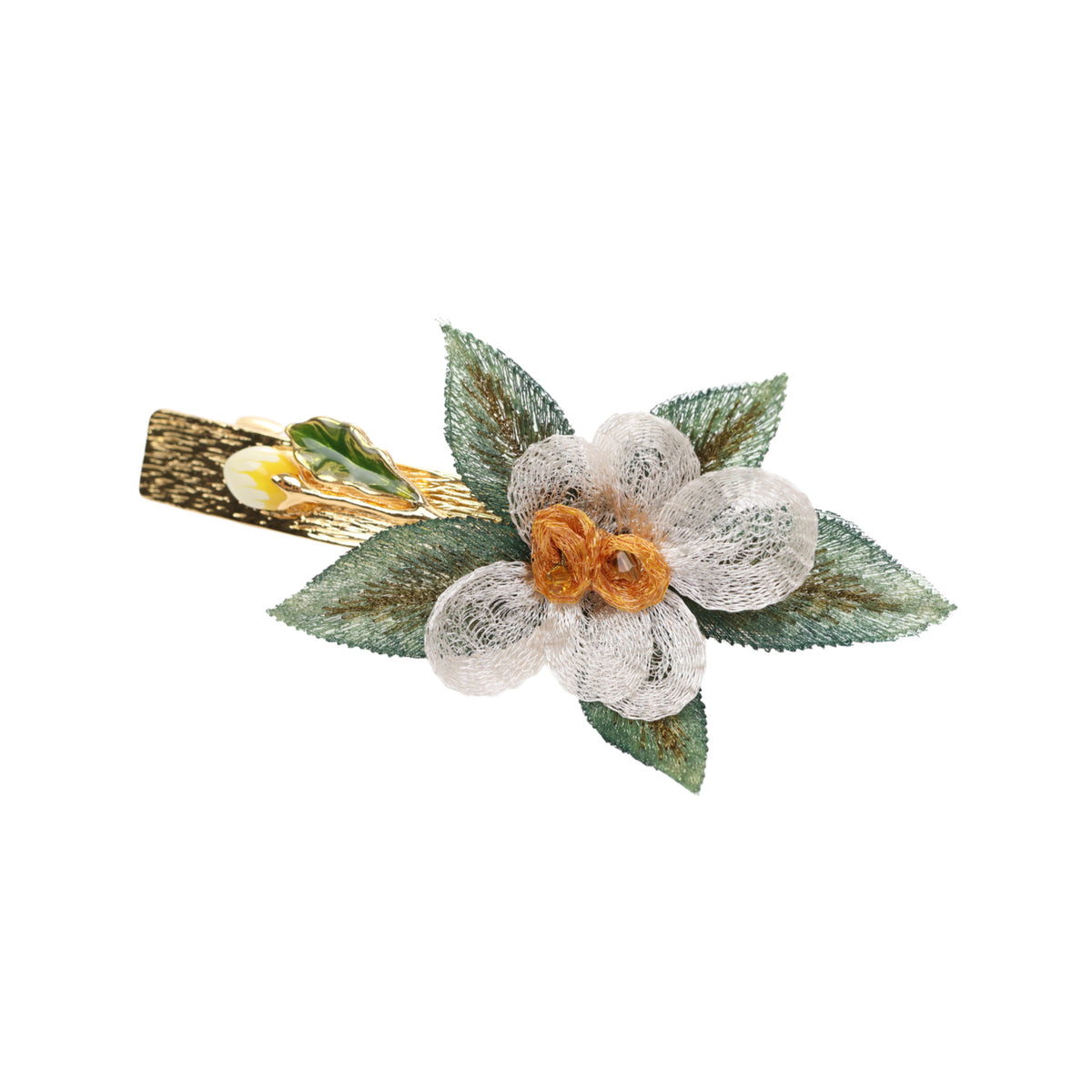 Rose Hair Clip with Embroidered Leaves, additional view 2