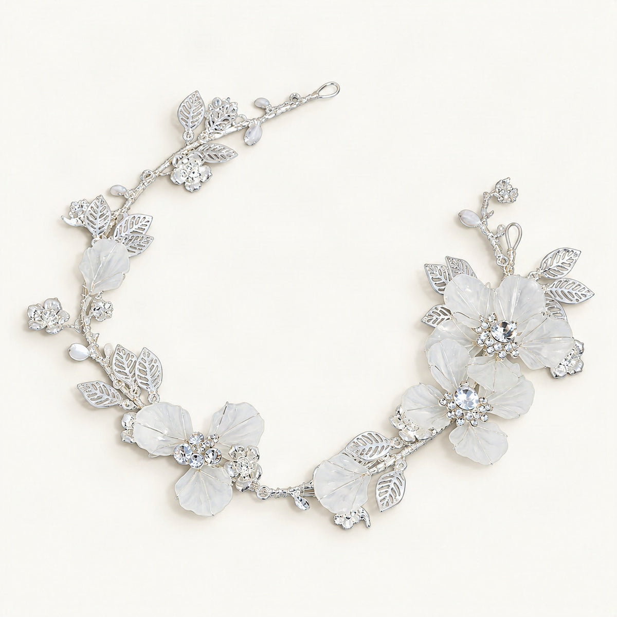 Gold floral bridal headband with rhinestone flower and leaf details [FITINY Hair]