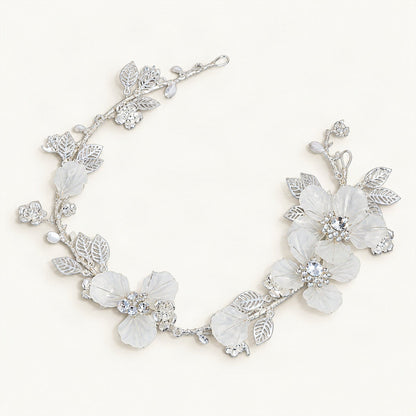Gold floral bridal headband with rhinestone flower and leaf details [FITINY Hair]