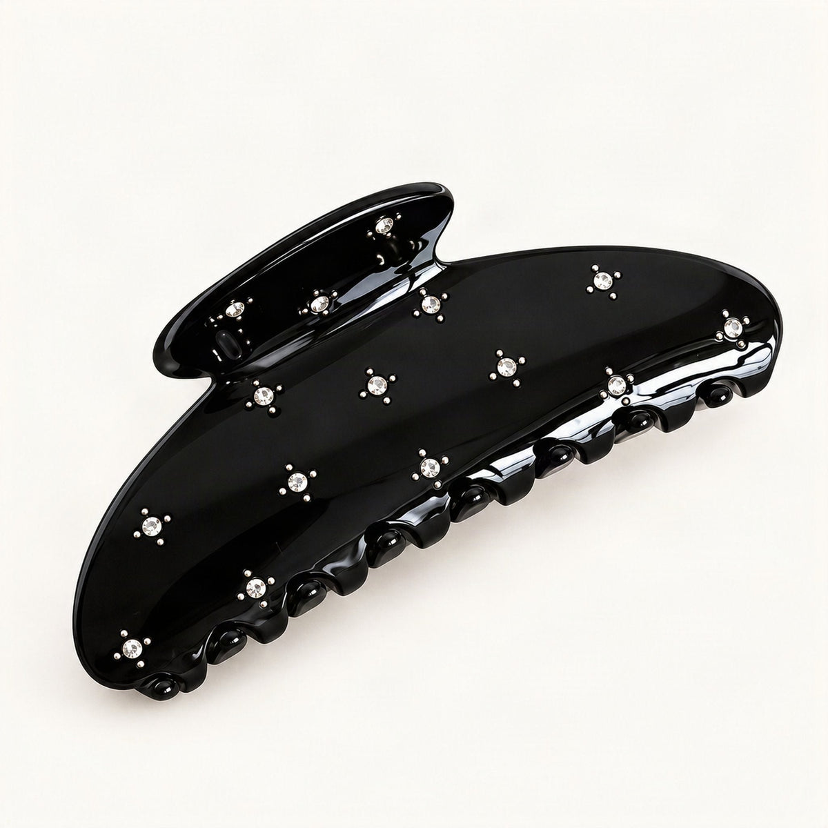 Acetate Claw Hair Clip with Rhinestone Star Details, 10.5 cm in Black [FITINY Hair]