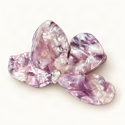 Purple floral patterned acetate claw clip with layered bougainvillea petals and rhinestones [FITINY Hair]