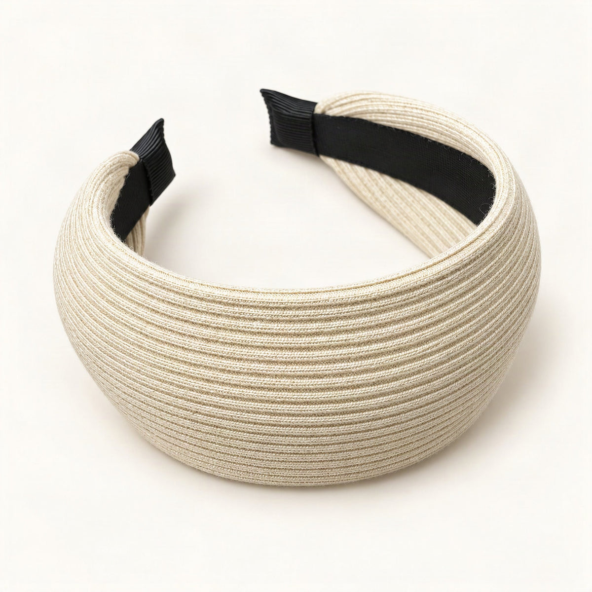 Wide Ribbed Nylon Knit Headband in Cream [FITINY Hair]