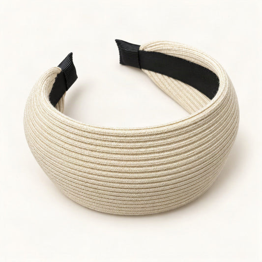 Wide Ribbed Nylon Knit Headband in Cream [FITINY Hair]