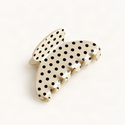 Polka Dot Acetate Claw Clip, Medium 6.9 cm in Cream & Black [FITINY Hair]