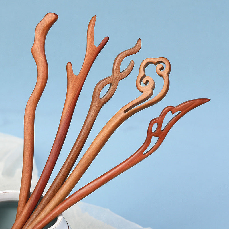 Carved Wood Hair Stick with Crescent Moon Design, additional view 4