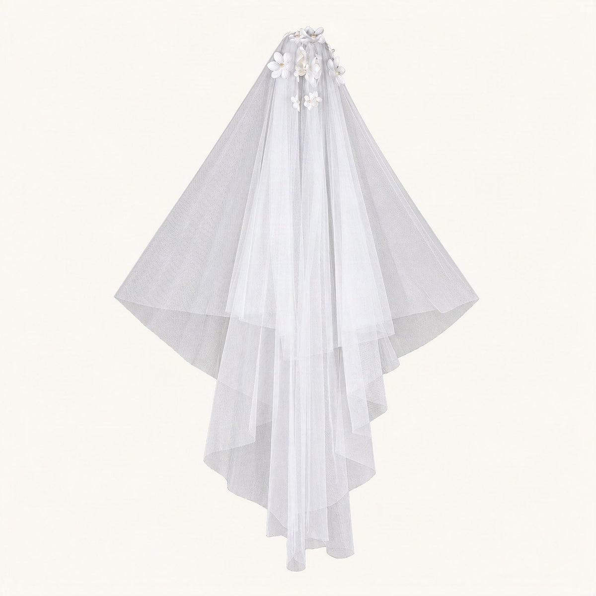 Faux Pearl Floral Bridal Veil in White [FITINY Hair]