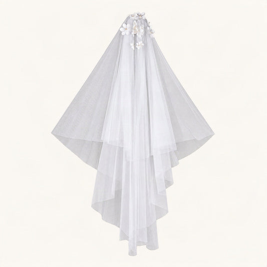 Faux Pearl Floral Bridal Veil in White [FITINY Hair]