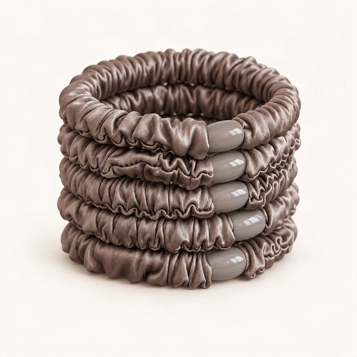 Fabric Hair Ties, High-Stretch Set of 5 in Brown [FITINY Hair]