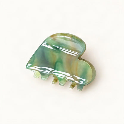 Mini Cellulose Acetate Heart Claw Clip, 1.3 in in Teal Stripe [FITINY Hair]