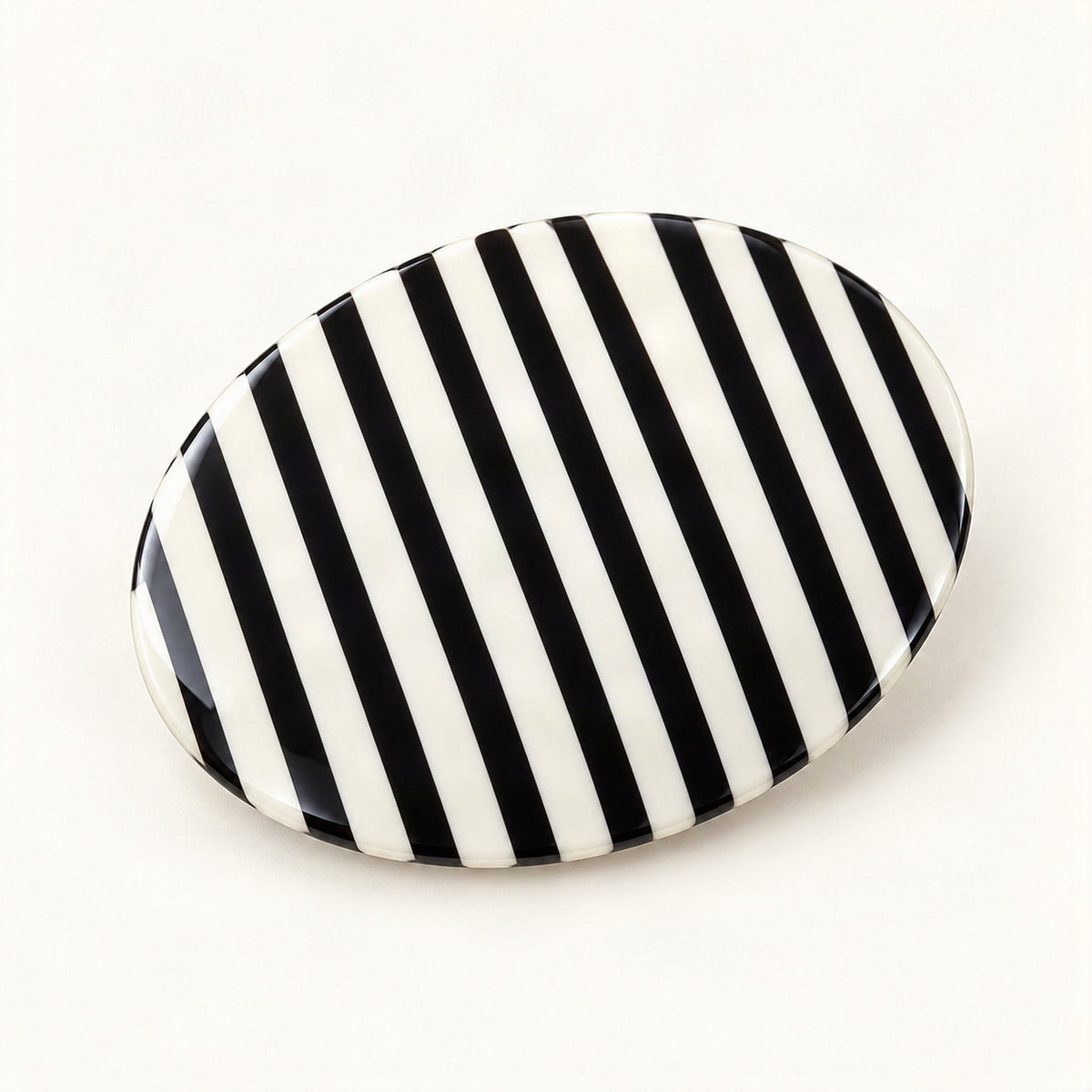 Cellulose Acetate Spring Hair Clip in Black Stripe, Oval [FITINY Hair]