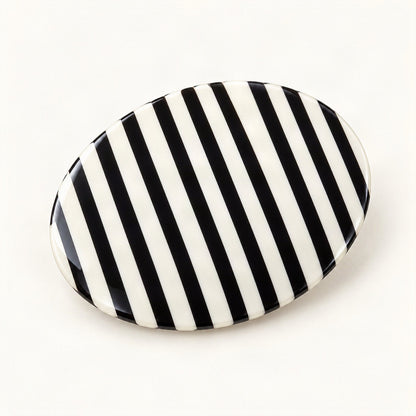 Cellulose Acetate Spring Hair Clip in Black Stripe, Oval [FITINY Hair]