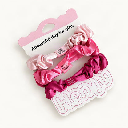 Berry-colored satin scrunchies in a coordinated set of three [FITINY Hair]