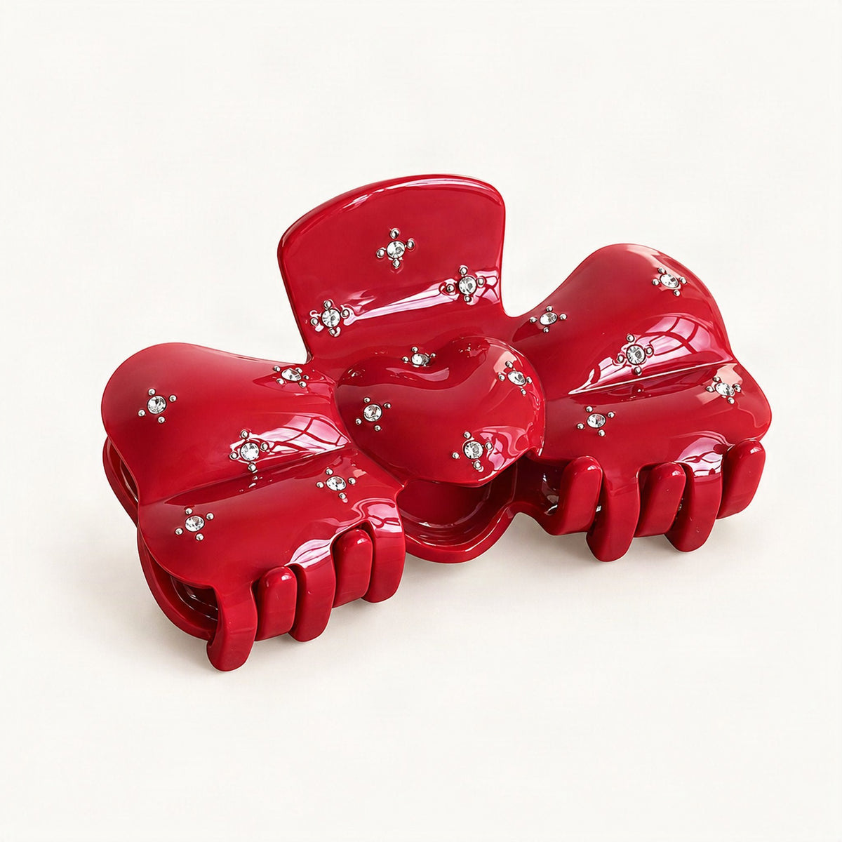Acetate Bow Claw Clip with Starry Rhinestone Details, 3.5 in in Red [FITINY Hair]