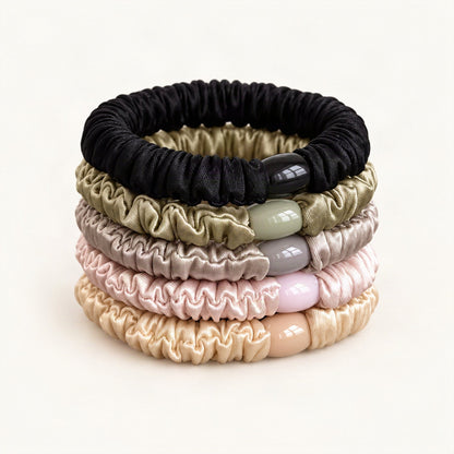 Fabric Hair Ties, High-Stretch Set of 5 in Cream & Grey [FITINY Hair]