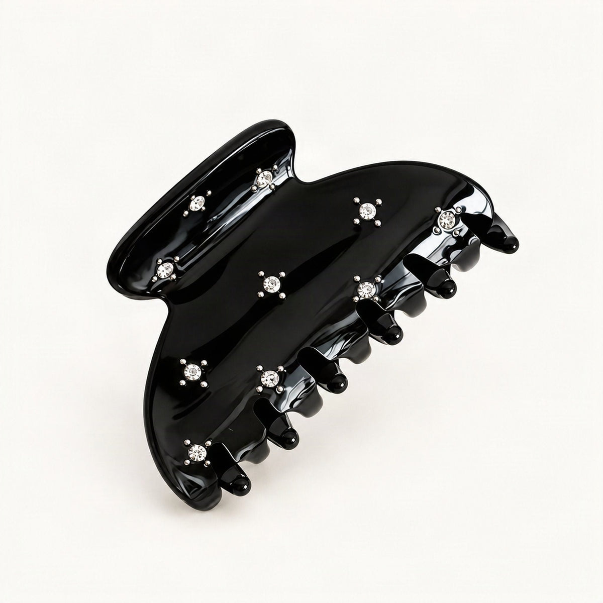 Acetate Claw Clip with Rhinestone Details, 6.9 cm in Black [FITINY Hair]