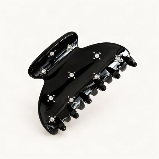 Acetate Claw Clip with Rhinestone Details, 6.9 cm in Black [FITINY Hair]