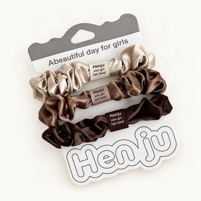 Three warm brown satin hair ties in a coordinated set [FITINY Hair]
