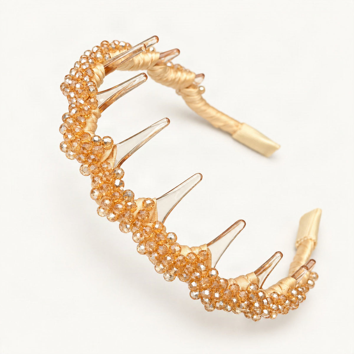 Cream mesh headband with sparkling rhinestone details [FITINY Hair]
