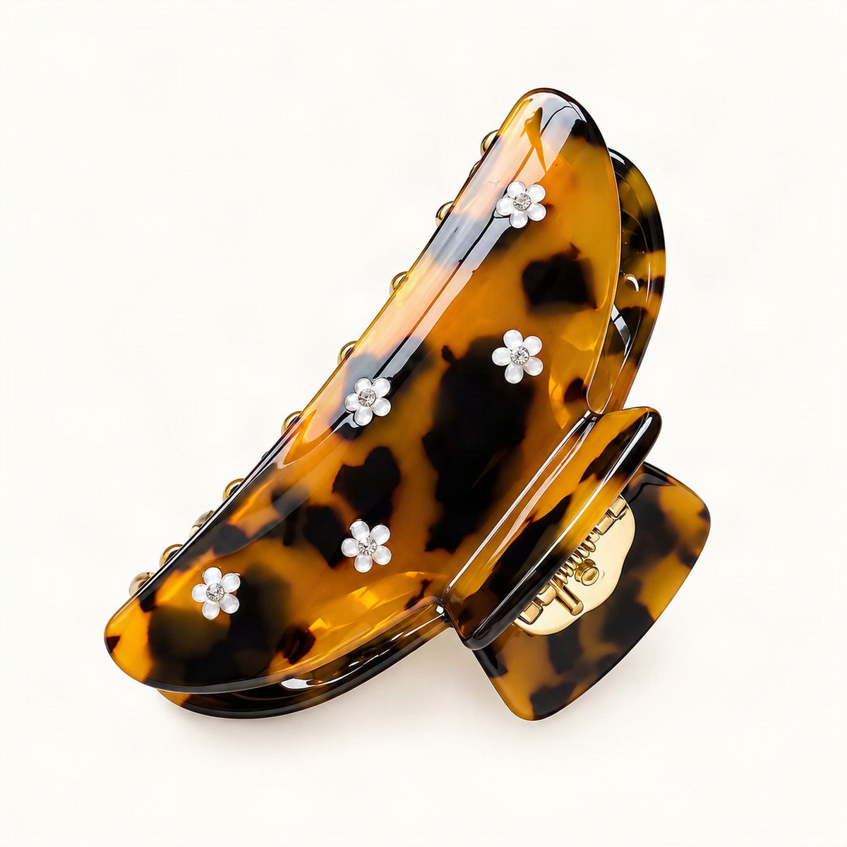 Cellulose Acetate Claw Clip with Rhinestone Floral Details in Tortoise [FITINY Hair]