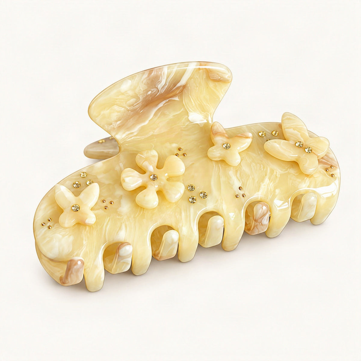 Cream and brown floral acetate hair claw clip [FITINY Hair]