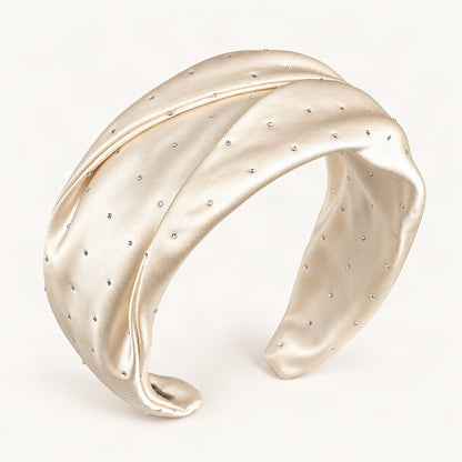 Wide Satin Rhinestone Headband for Women in White [FITINY Hair]