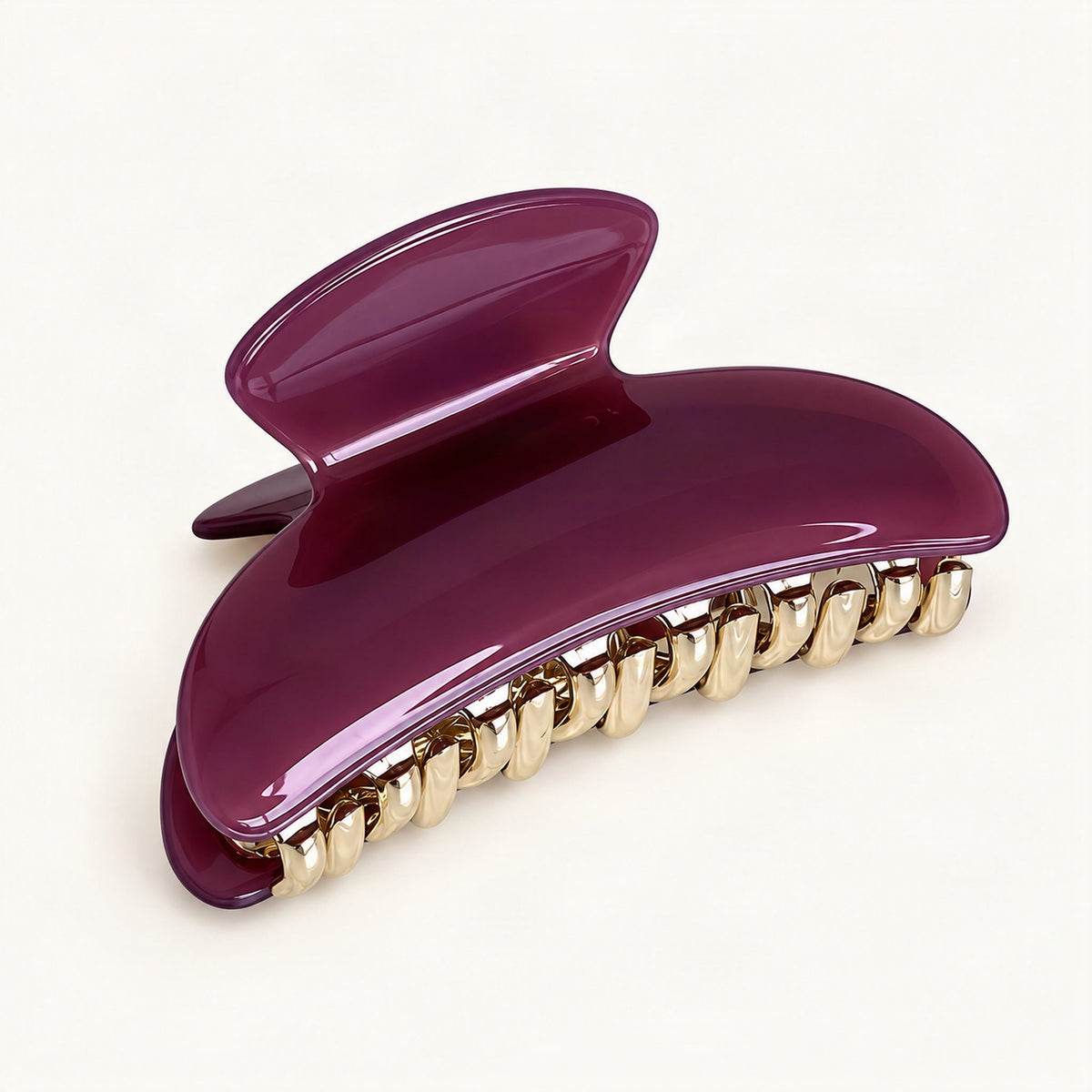 Purple cellulose acetate claw clip shown from the front [FITINY Hair]