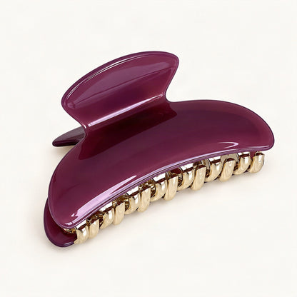 Purple cellulose acetate claw clip shown from the front [FITINY Hair]