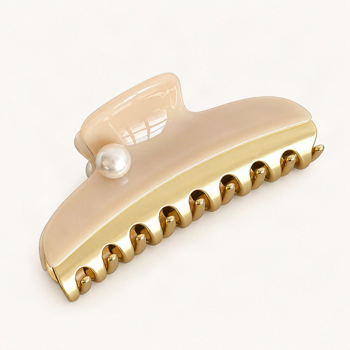 Acetate Claw Hair Clip with Faux Pearl Accent in Cream [FITINY Hair]